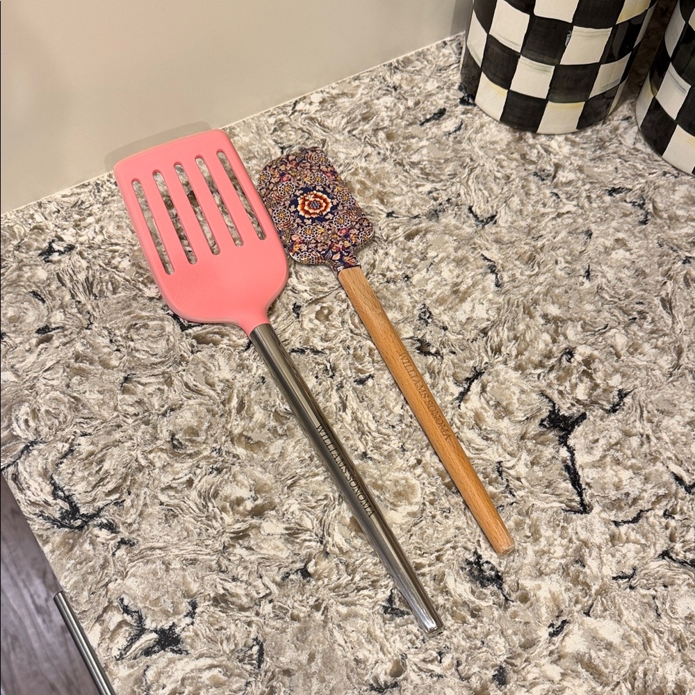 Williams Sonoma Set of 2 Pink Silicone Slotted Turner with Stainless Handle